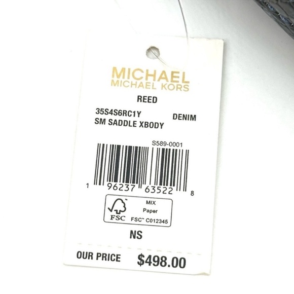 Michael Kors Small Reed Leather Saddle Crossbody Bag Snakeskin Denim - Picture 11 of 11